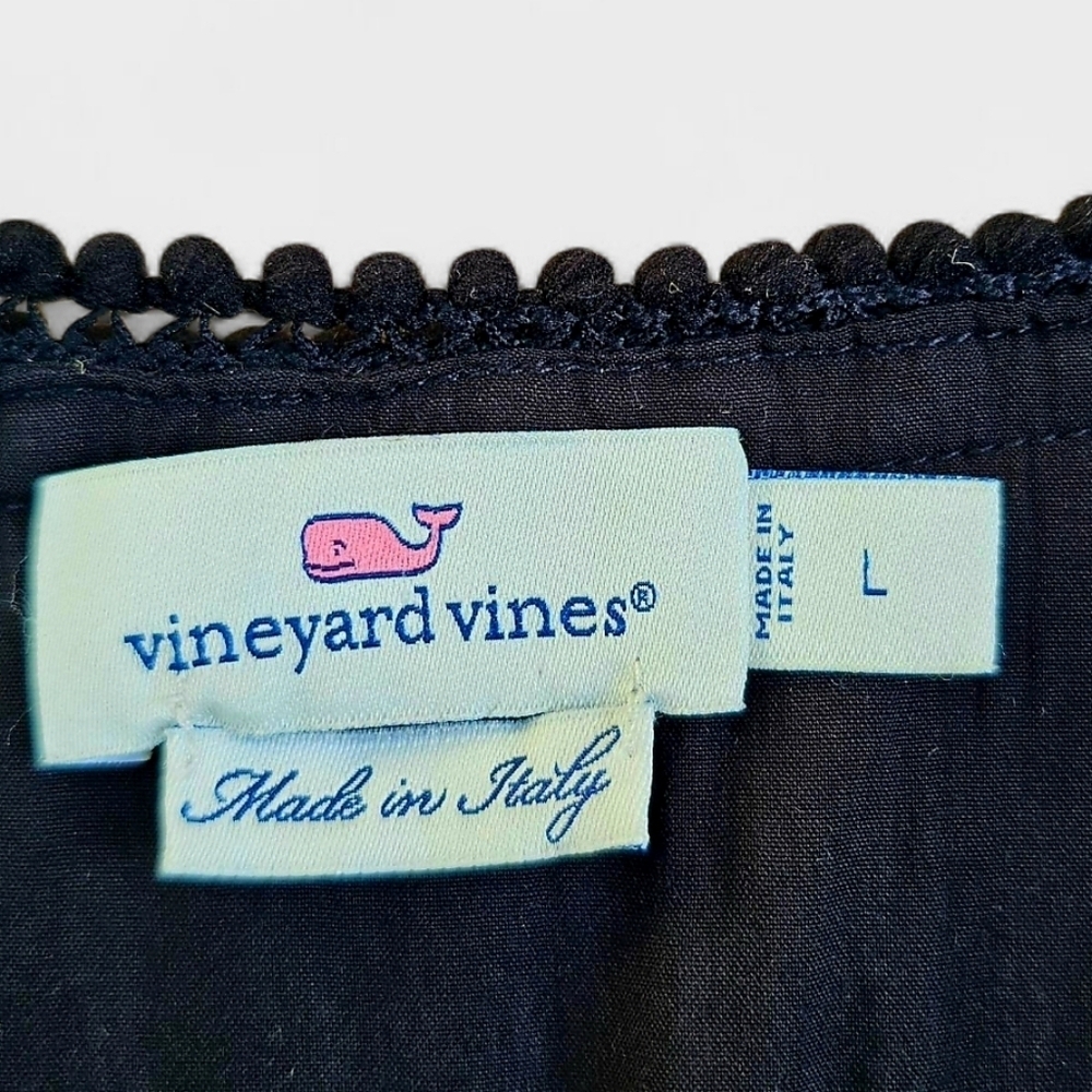 Vineyard Vines Women's Black Chevron Fringe Pintuck Sleeveless Mini Dress,Size L - Picture 8 of 8